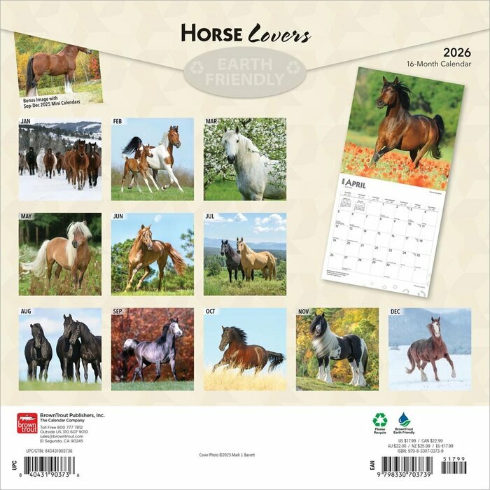 Calendrier 2026 Amoureux des Chevaux Lovers
