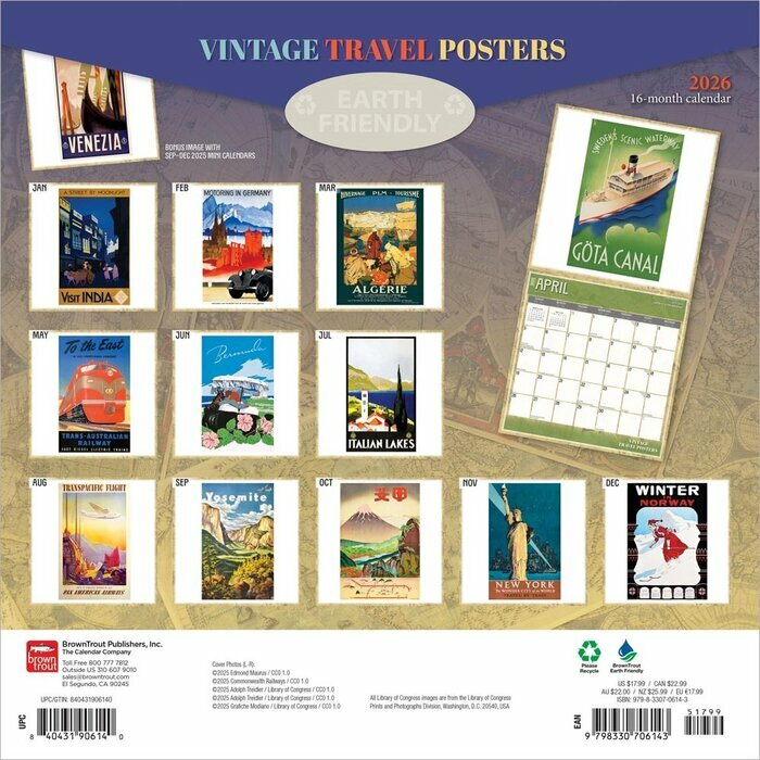 Calendrier Papier 2025 Voyages Rtro Affiches