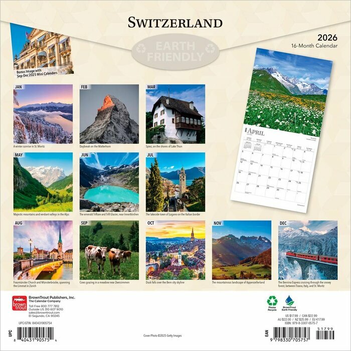 Calendrier papier 2025 Suisse Paysages Berne