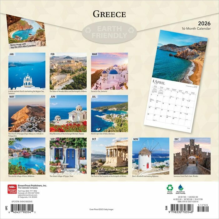 Calendrier Papier 2025 Grce Athnes Iles Grecques