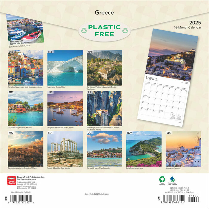 Calendrier Papier 2025 Grèce Athènes Iles Grecques