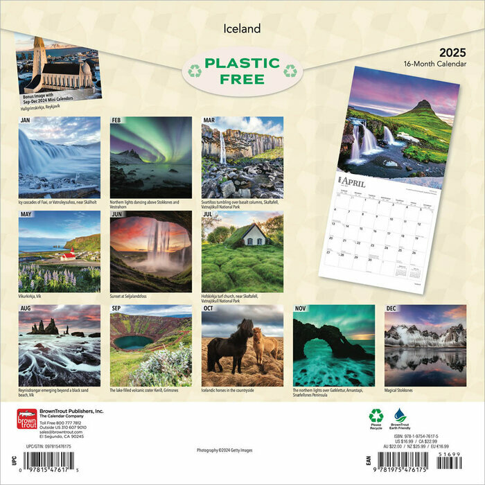 Calendrier Papier 2025 Islande Geysers Aurores Borales