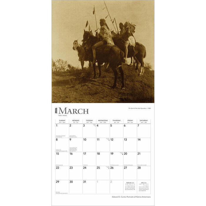 Calendrier papier 2026 Edouard Curtis Portraits Amrindien