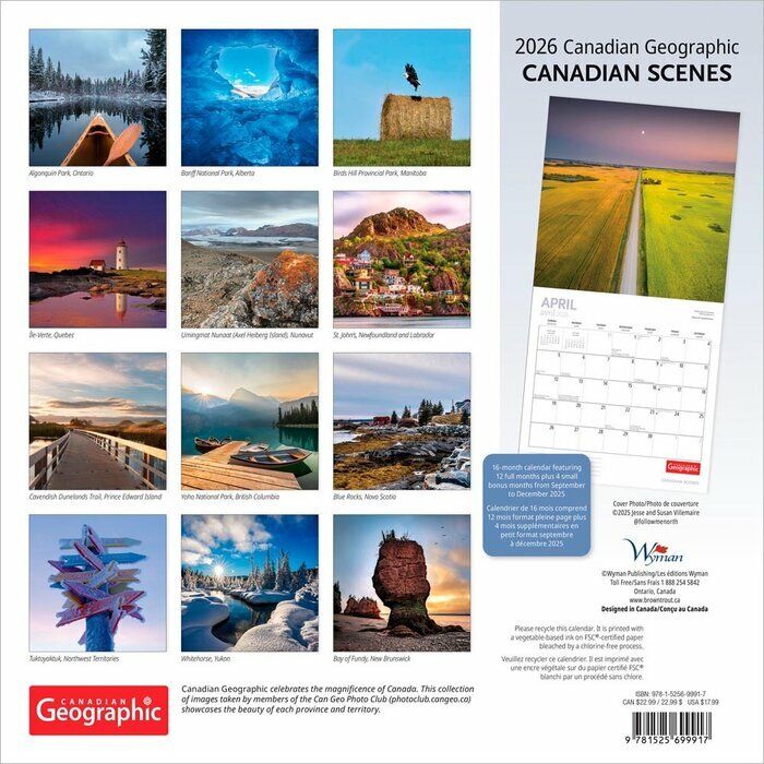 Calendrier 2026 Mural Paysages et Couleurs du Canada