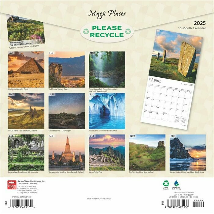 Calendrier 2025 papier Lieux les plus Magiques au Monde