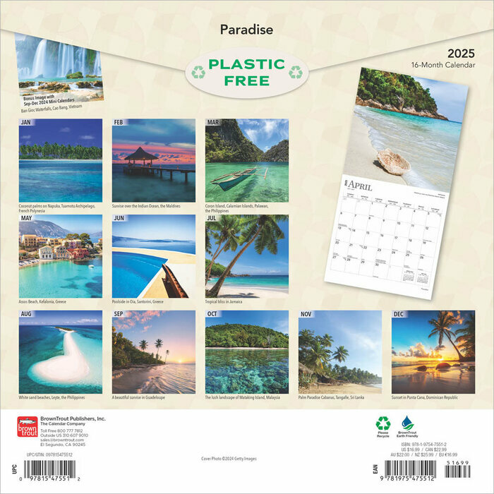 Calendrier Papier 2025 Paradis sur Terre Iles de Rêves