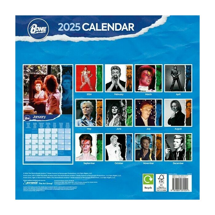 Calendrier Papier2025 David Bowie Star Ziggy