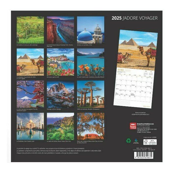 Calendrier Papier 2025 J'adore Voyager autour du Monde
