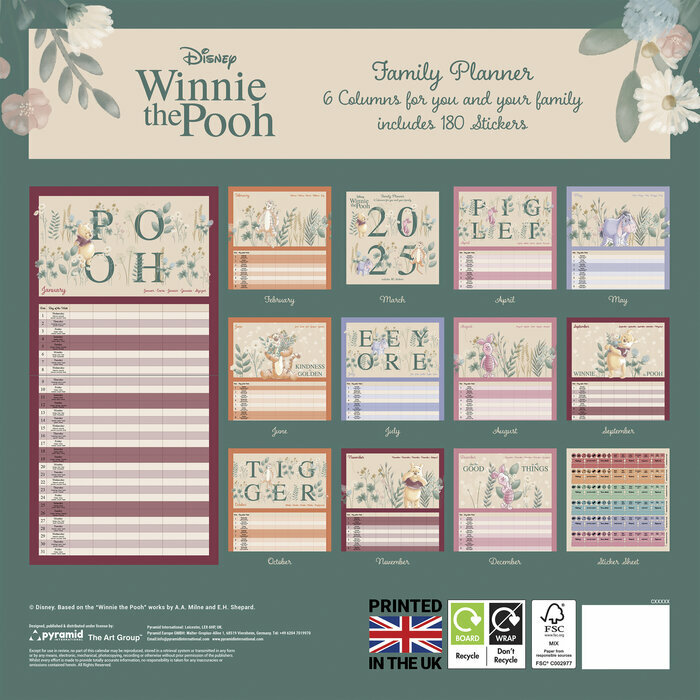 Calendrier Familial Papier 2025 Winnie L'Ourson Disney