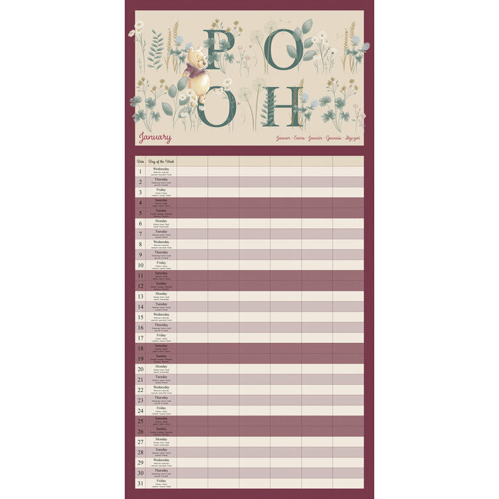 Calendrier Familial 2025 Winnie L'Ourson Disney