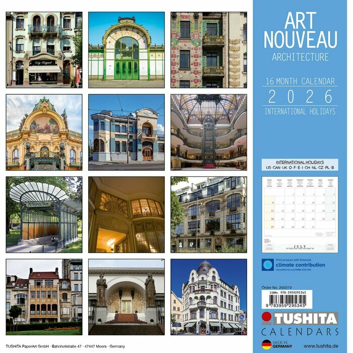 Calendrier Papier 2026 Architecture du Mouvement Art Nouveau