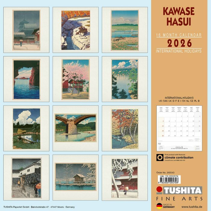 Calendrier Papier 2026 Kawase Hasui Art Japonais
