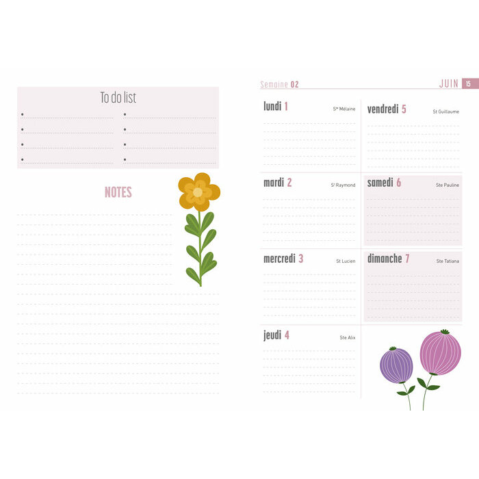 Agenda 2026 Dessins Fleurs 