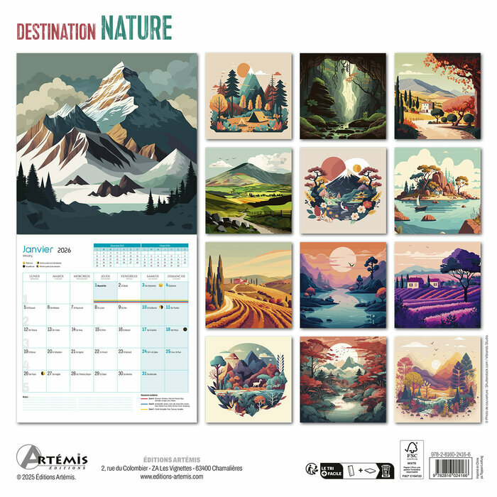 Calendrier papier 2026 Dessins Illustrations Nature Paysage