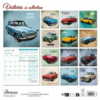 Calendrier 2026 Dessins Voitures Collection Vintage