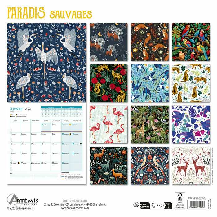 Calendrier 2026  Paradis Sauvages Animaux
