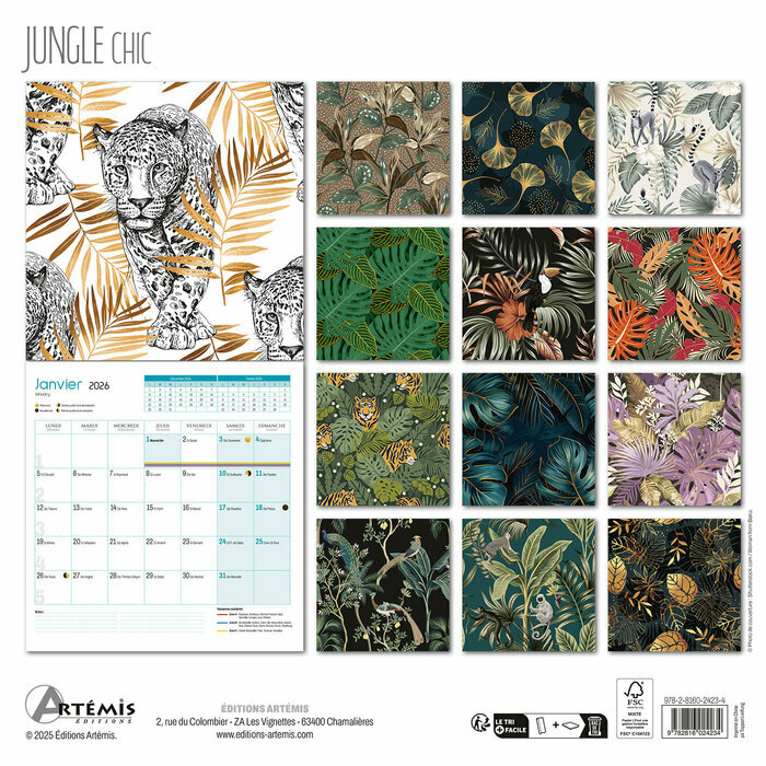Calendrier papier 2026 Dessins Illustrations Jungle Chic