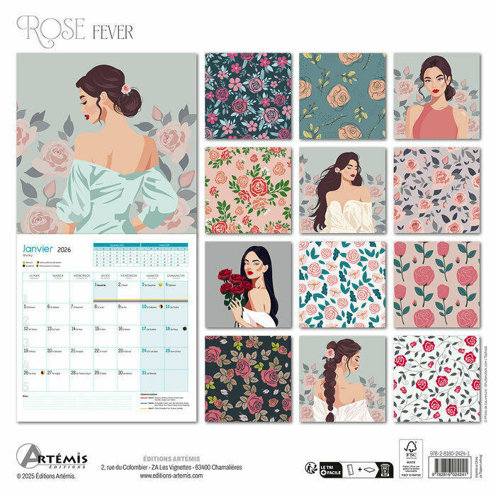 Calendrier 2026 Dessins Illustrations Rose Fever