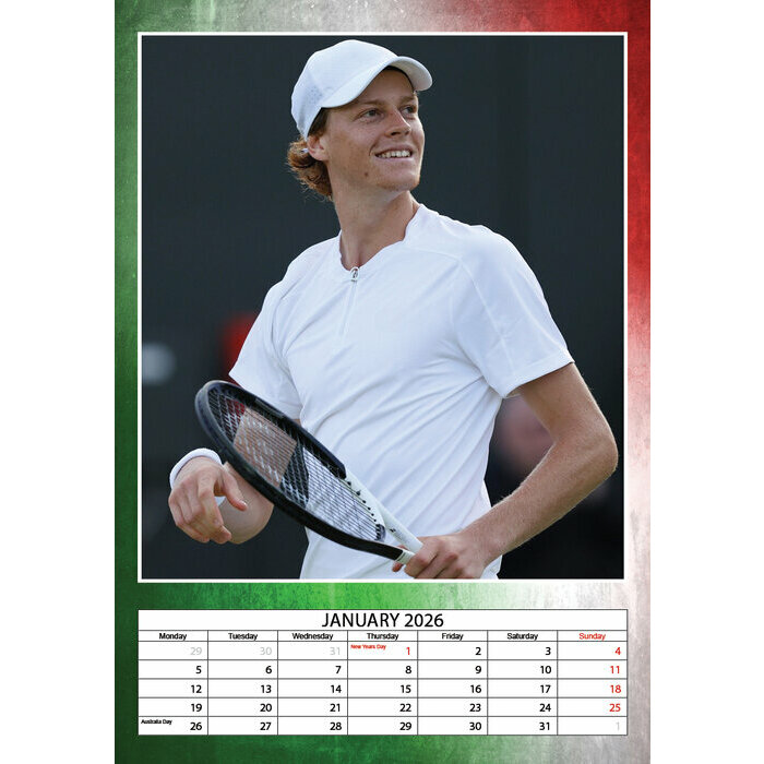 Calendrier 2026 Jannik Sinner Tennis Format A3