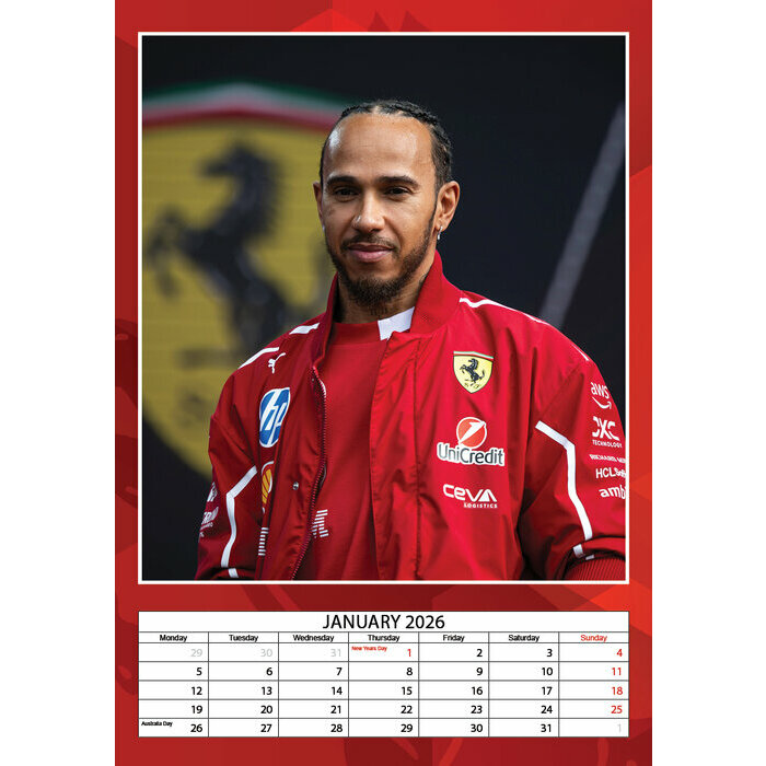 Calendrier 2026 papier Lewis Hamilton Formule 1 Format A3