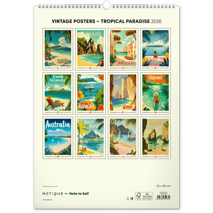 Maxi Calendrier spiral Affiches Vintage Paradis Tropical