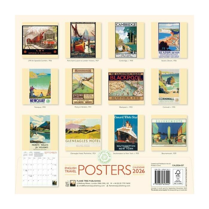 Calendrier mural 2026 Affiches Voyages Rétro Angleterre