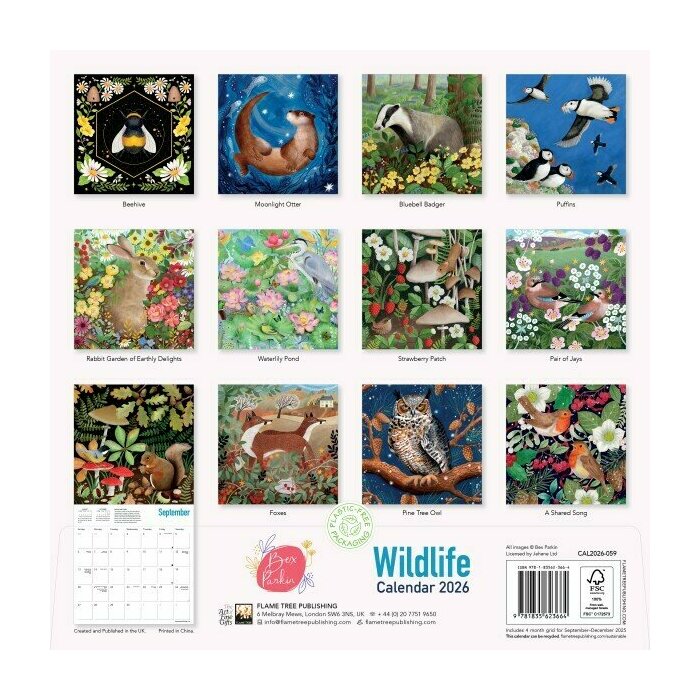 Calendrier 2026 papier  Animaux Art Bex Parkin