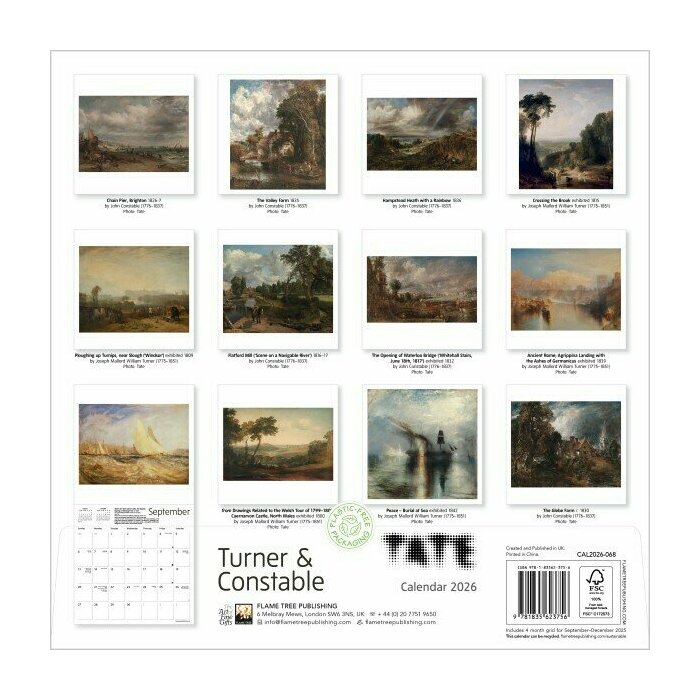 Calendrier mural 2026 Art William Turner et John Constable