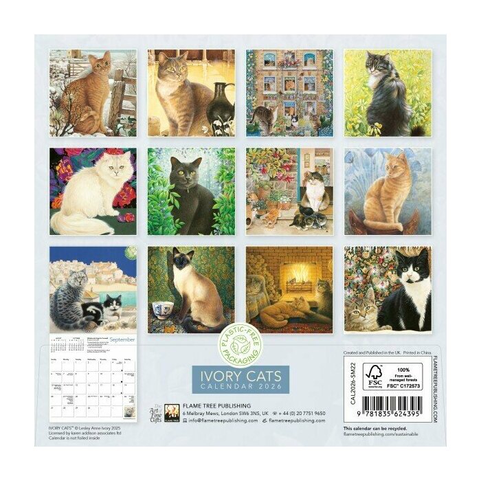 Mini Calendrier papier 2026 Chats dans l'art Dessins Ivory