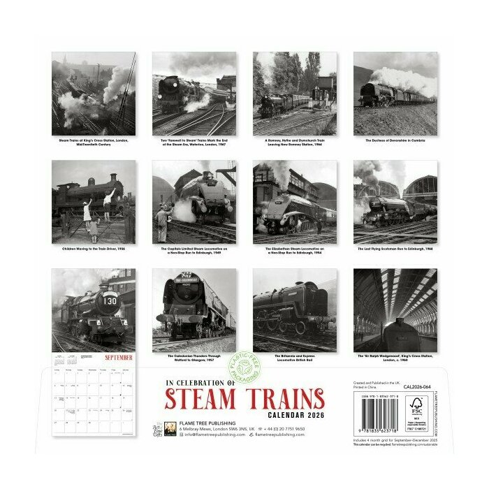 Calendrier papier 2026 Locomotives Train Vintage Noir et Blanc