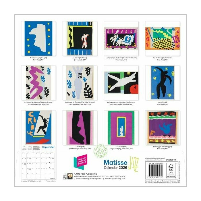 Calendrier mural 2026 Art Henri Matisse Jazz