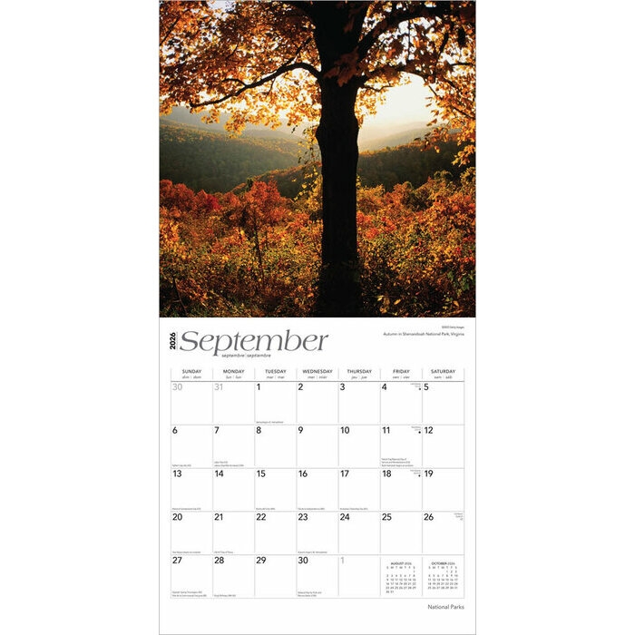 Calendrier Papier 2026 Parcs Nationaux du Monde