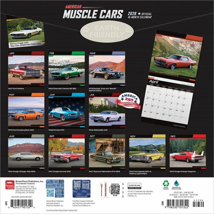 Calendrier Mural 2026 Voitures Américaines Rêve Musclées Racées