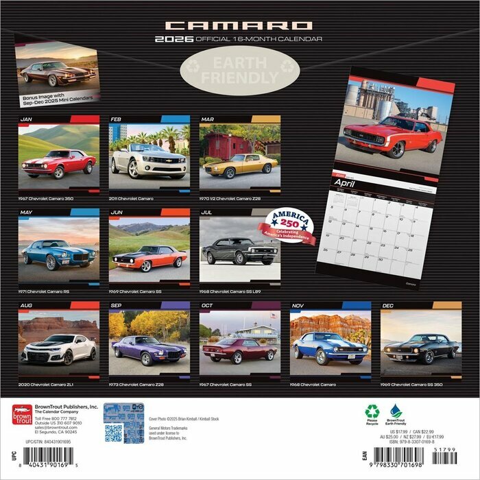 Calendrier Mural 2026 Voitures Camaro