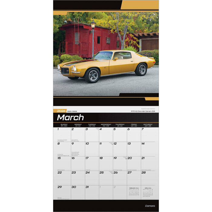 Calendrier Papier 2026 Voitures Camaro