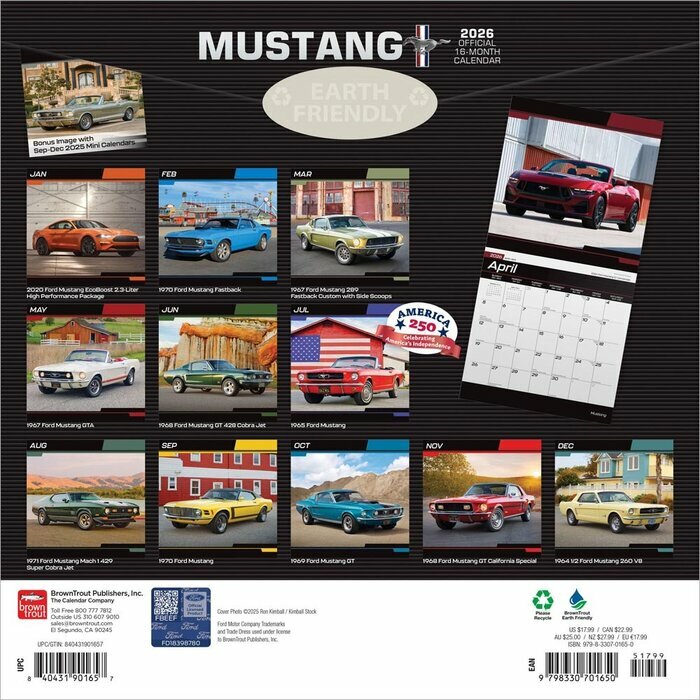 Calendrier Papier 2026 Voiture Mustang 