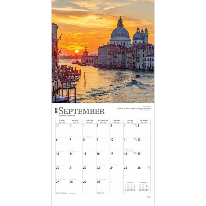  Calendrier Mural 2026 Italie Venise Rome Lac Côme