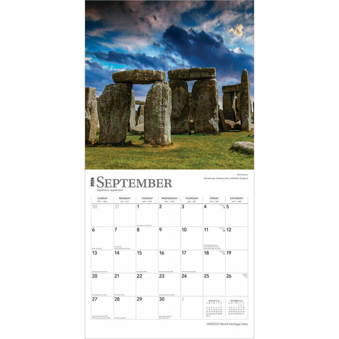 Calendrier Papier 2026 Patrimoine de l'Unesco Monde