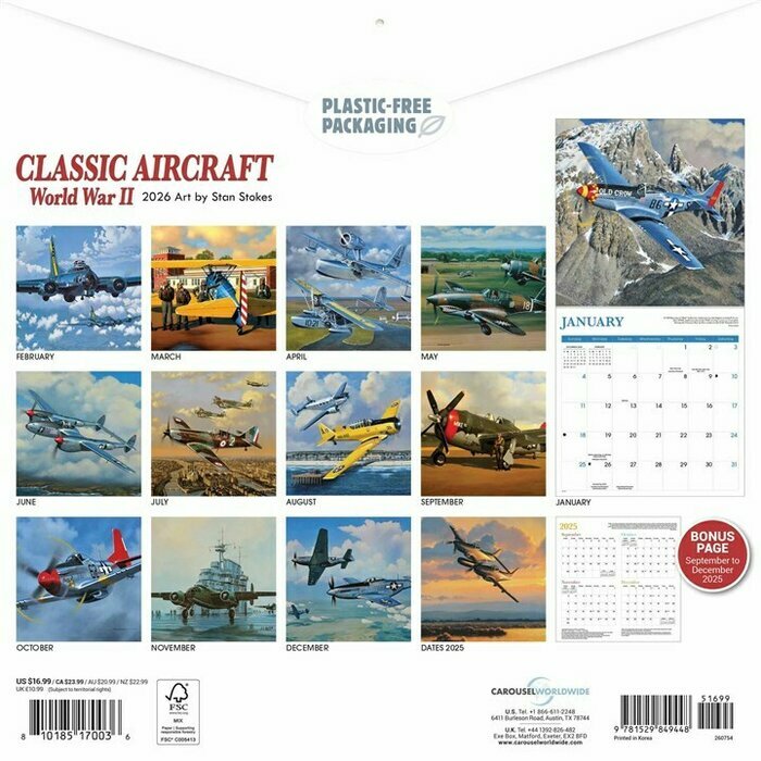 Calendrier Papier 2026 Avion Seconde Guerre Mondiale
