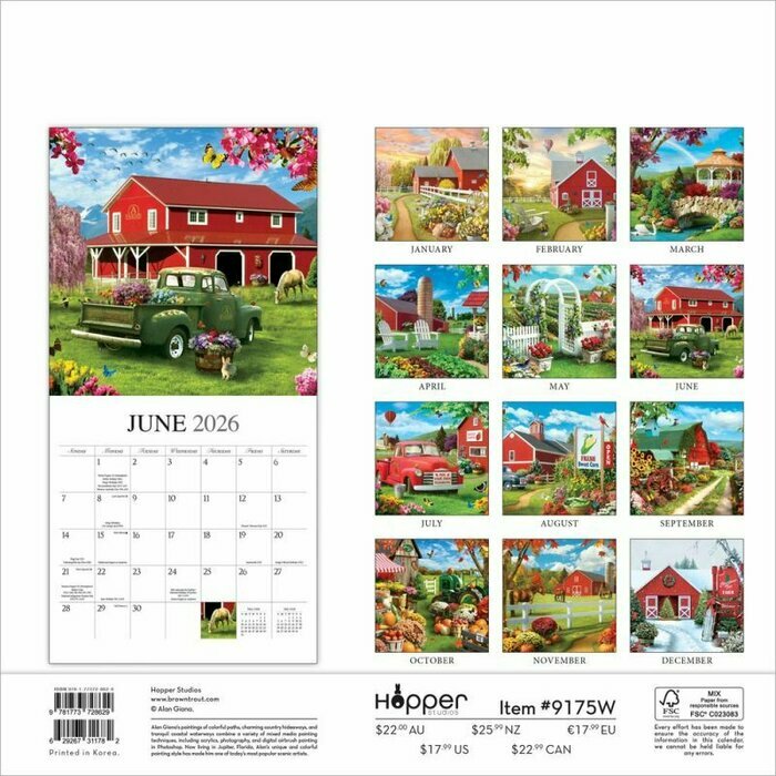 Calendrier 2026 Mural Dessins Balade à la Campagne