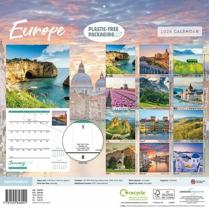 Calendrier Mural 2026 Voyage en Europe