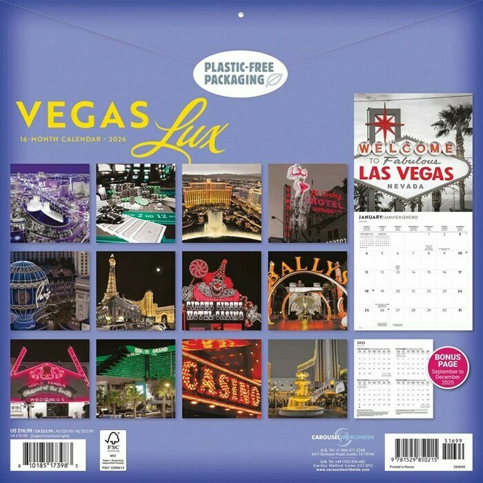 Calendrier Mural 2026 Las Vegas USA Luxe