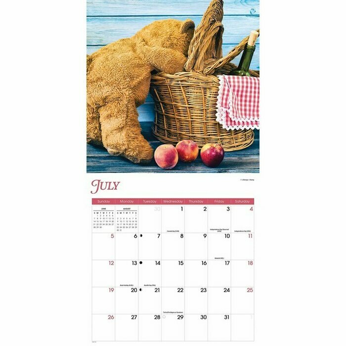 Calendrier Papier 2026 Oursons Peluches Jouets Rétro