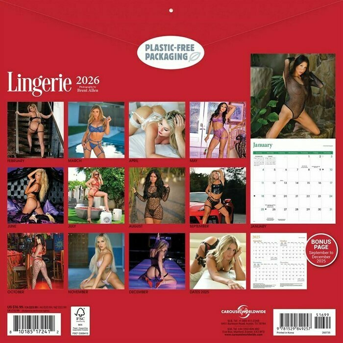 Calendrier Papier 2026 Femme Sensuelle Lingerie
