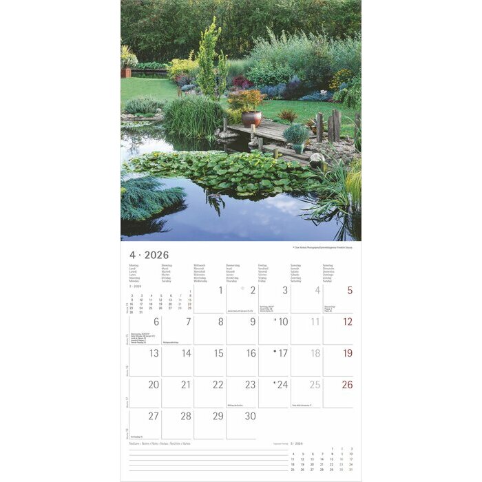 Calendrier 2026 mural Jardins Nature et Détente