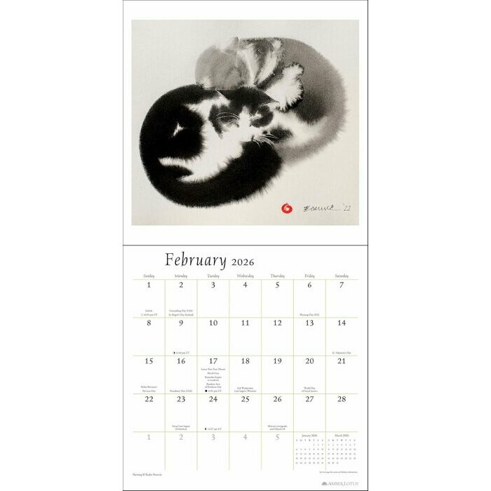 Calendrier 2026 Dessins Aquarelle Chats Endre Penovc