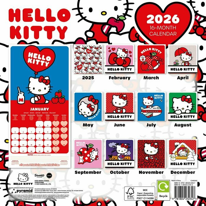 Calendrier mural 2026 Dessin Hello Kitty Kawa