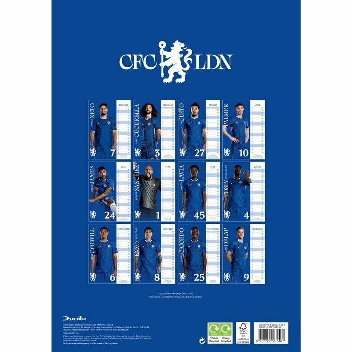 Calendrier 2026 papier Football Chelsea FC format A3