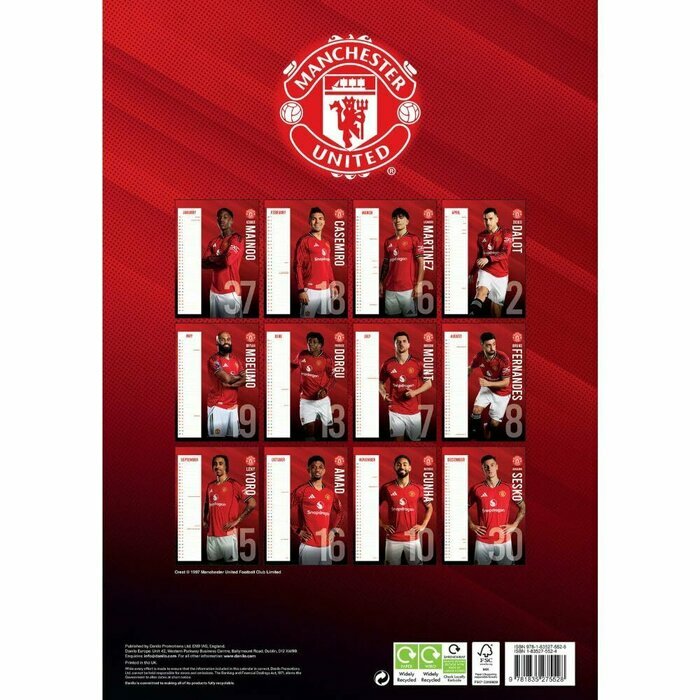 Calendrier 2026 Football Manchester United FC format A3 Calendrier 2026 Football Manchester United FC