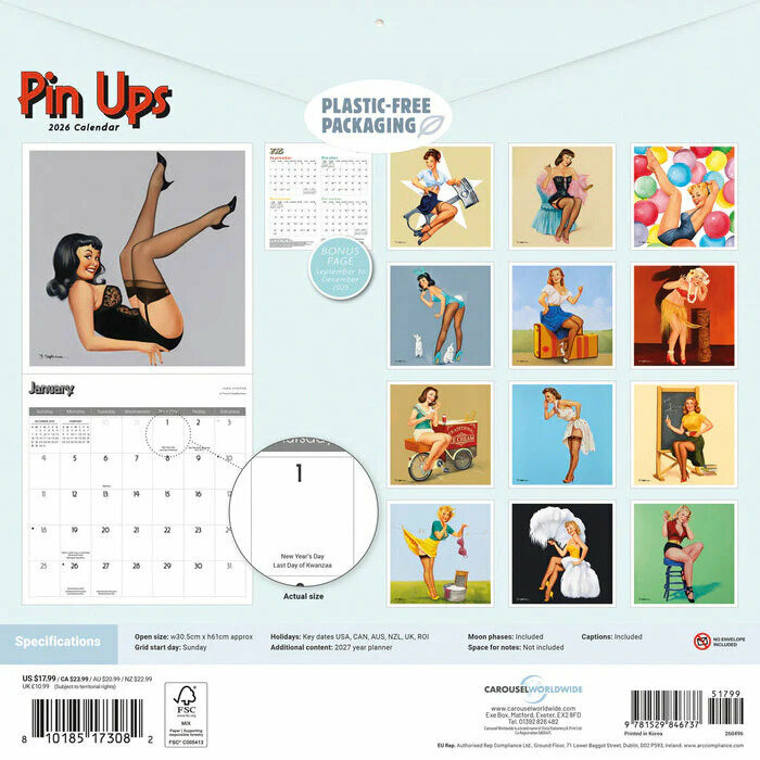 Calendrier mural 2026 Retro Glamour Vintage Pin ups